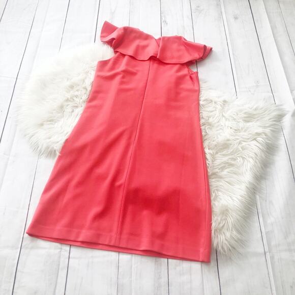 Ted Baker Women's Sontie Pink Coral Shift Dress‎ Ruffle Back Zip Size 8 NEW - Picture 5 of 6